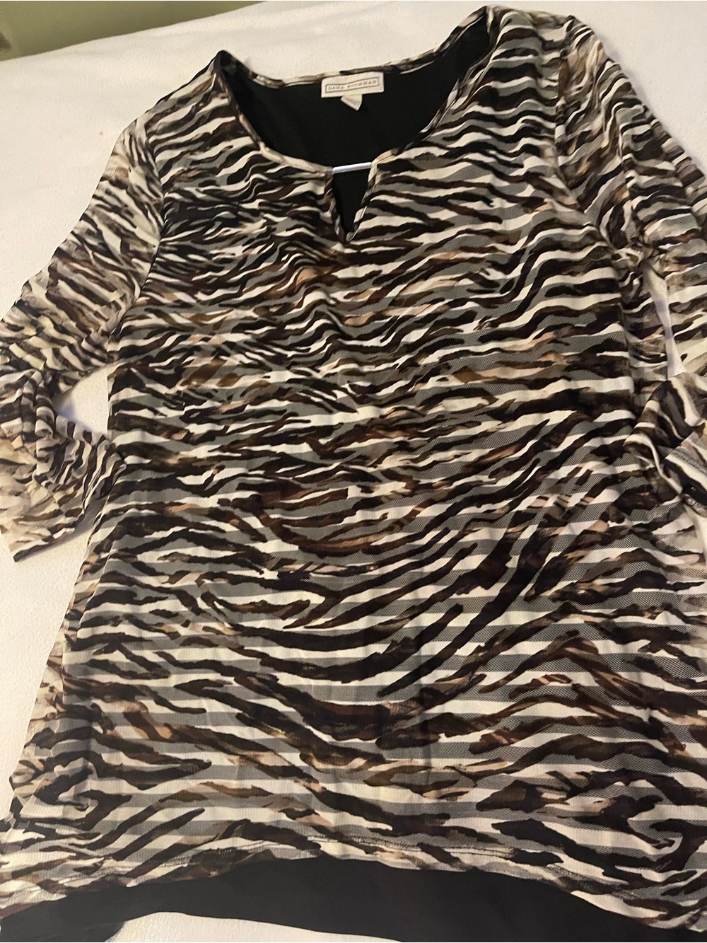 Dana Buchman Black, Brown & Cream Zebra-Print Tunic Top